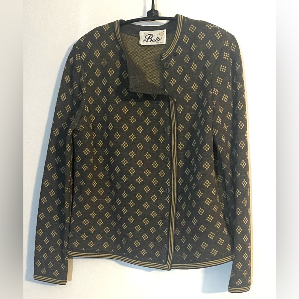1970’s Butte Knitwear Cropped Cardigan Sweater Diamond Pattern Size Medium